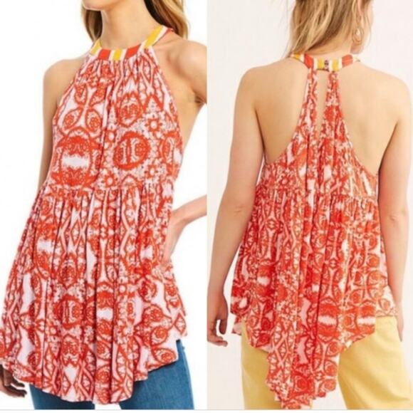 FREE PEOPLE LINEN ORANGE HALTER TUNIC SIZE SMALL - Picture 1 of 7